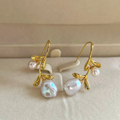 Baroque Pearl Rose 925 Sterling Silver Earrings